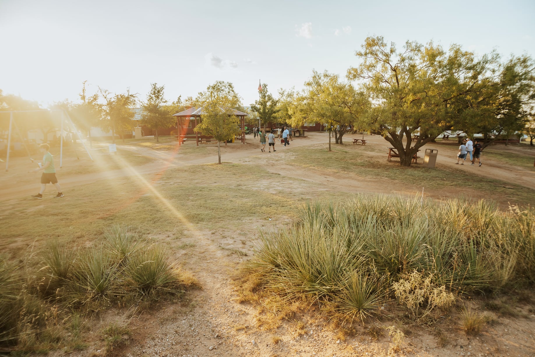 Scenic groundarea with people walking
